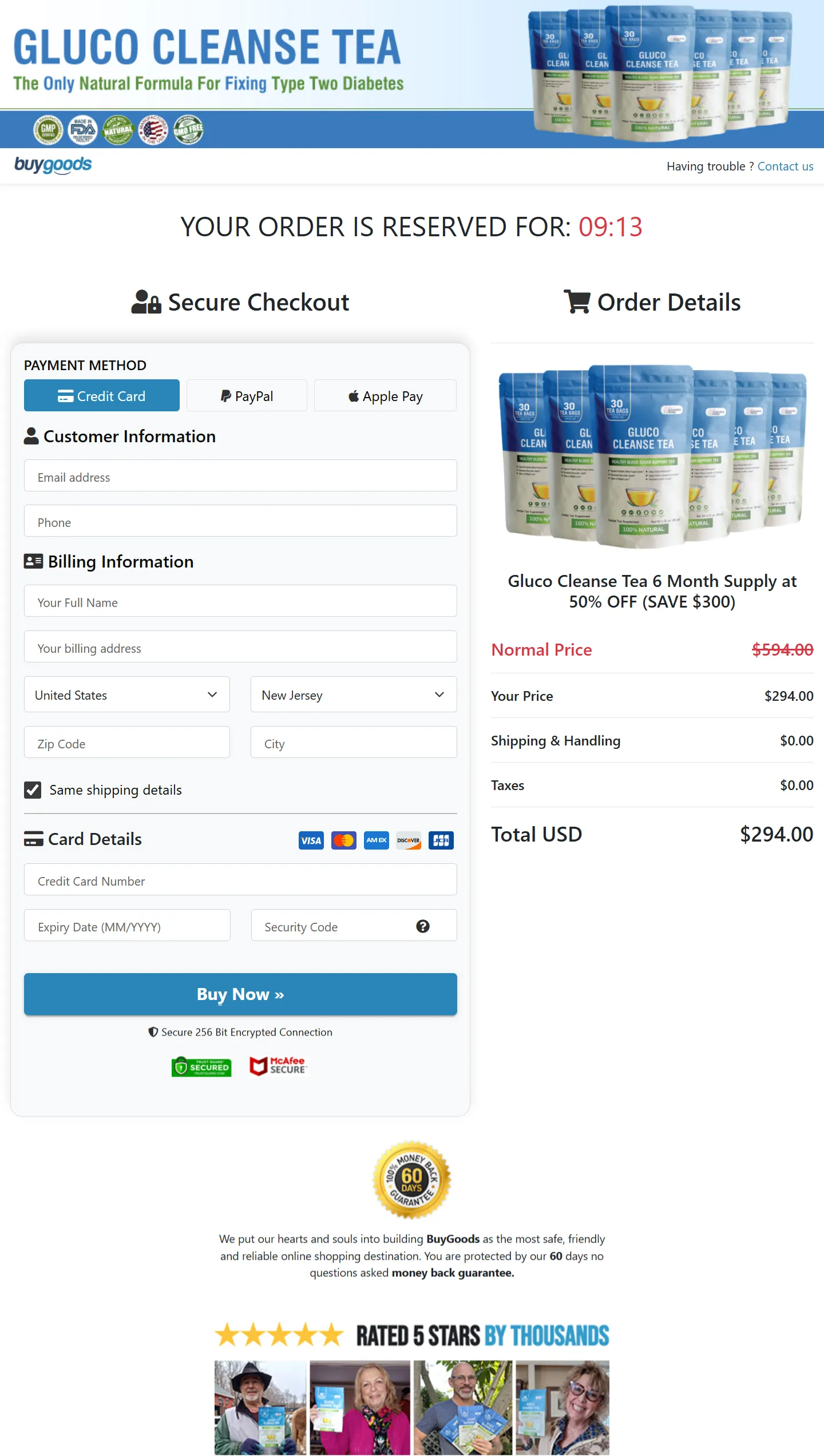 Gluco Cleanse Tea checkout page